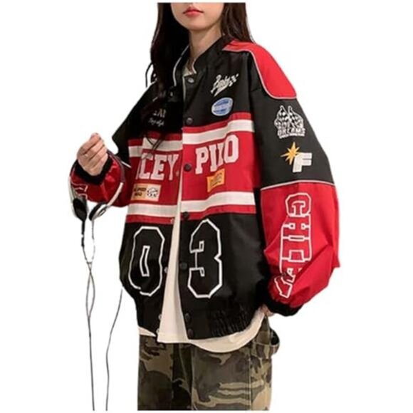 Jackets & Blazers - Women's Patchwork Long Sleeve Racing Bomber Letterman Varsity Jacket